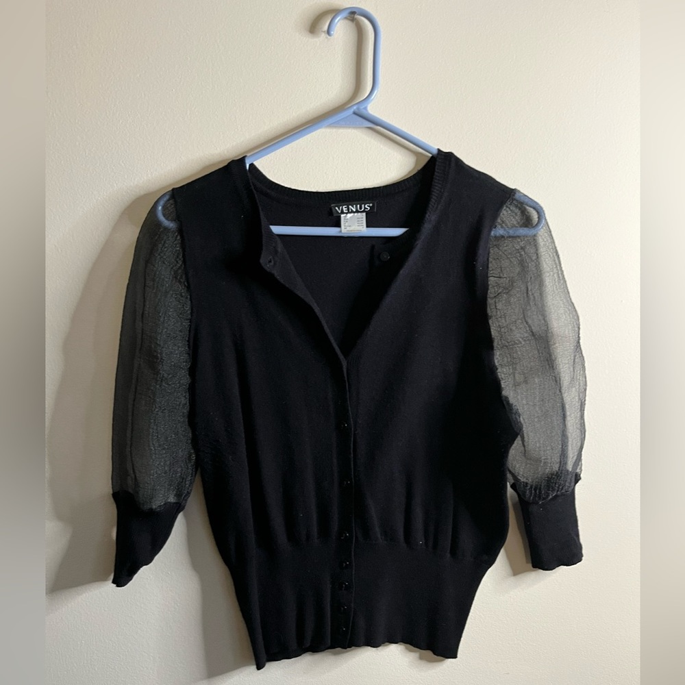 Venus Sheer Sleeve Button Up Small Cardigan